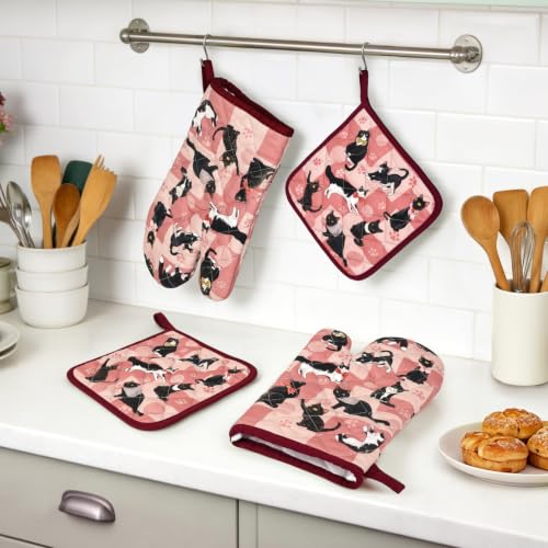 Black Cat Oven Mitts and Pot Holders Set (4 Count)