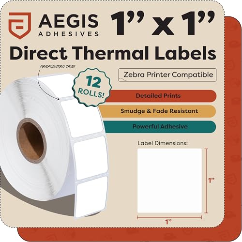 1" X 1" Square Direct Thermal Labels (12 Count)
