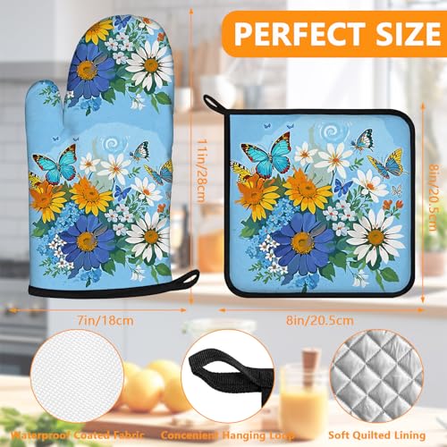 Sunflower Butterfly Oven Mitts and Pot Holders Sets 4Pcs