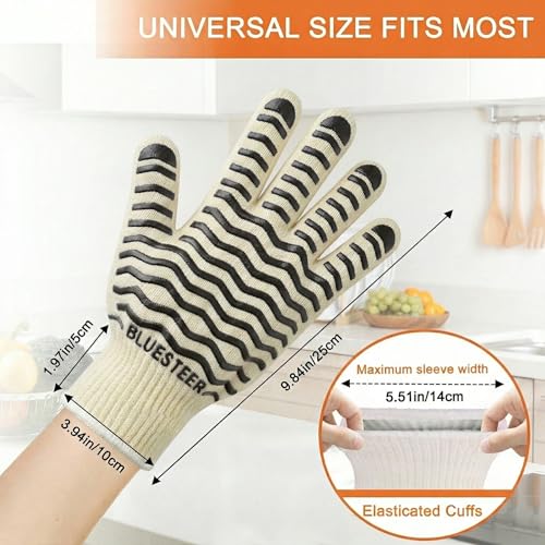 Oven Gloves 932°F Heat Resistant Oven Mitts with Fingers (9.6 Ounce)