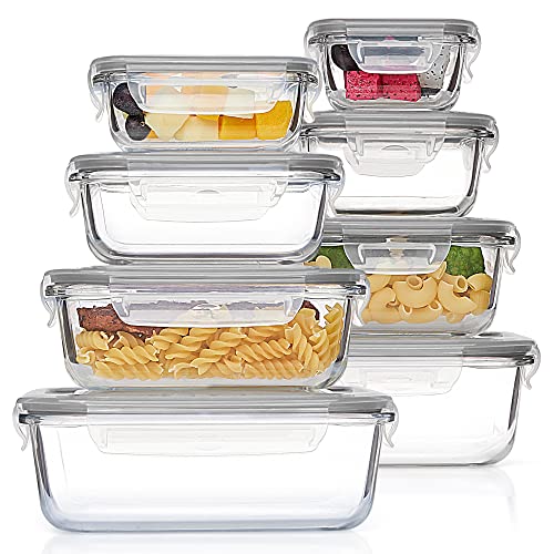 8 Pack Glass Food Storage Containers with Airtight Lids (8 Count)