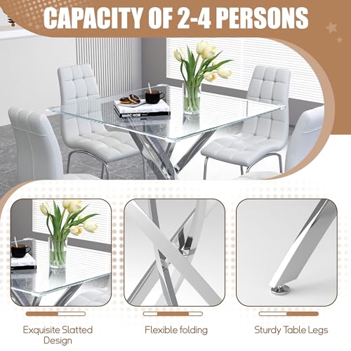 5 Piece Square Glass Dining Table Set