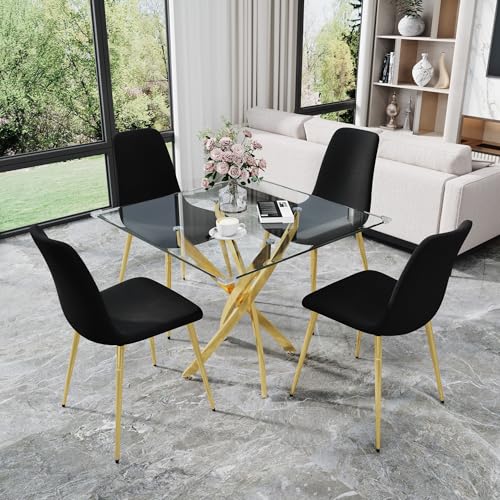 36" Square Glass Dining Table Set for 4