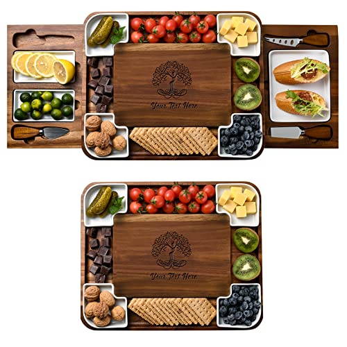 Personalized Charcuterie Board & Cheese Platter Set Large Acacia Wood with Custom Engraving (13 Count)