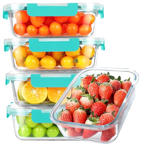 30 oz 5 Pack Glass Meal Prep Containers with Lids (5 Count)