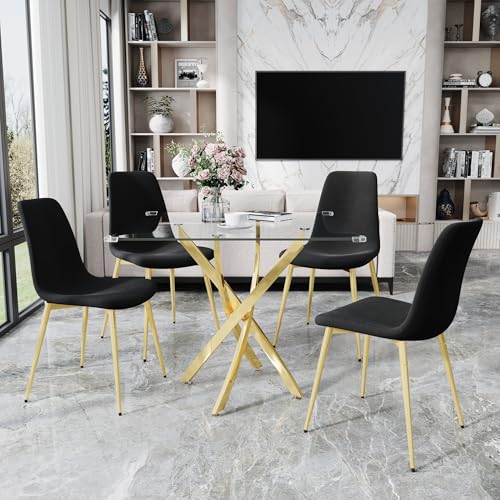 36" Square Glass Dining Table Set for 4