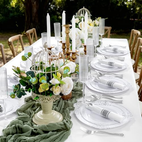 400PCS Pre Rolled Silver Plastic Silverware Heavy Duty for Wedding (400 Count)