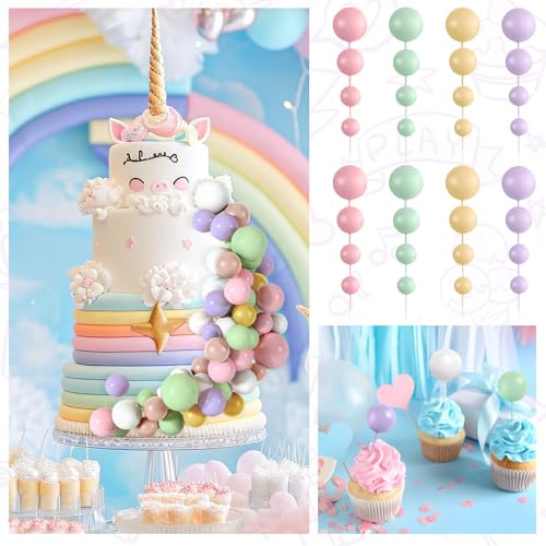 48 Pcs Balls Cake Topper Decorations Balloon Cupcake Toppers Foam Cake Topper Balls Cake Balls Decorations for Birthday Party Wedding Cake Decorating (48 Count)