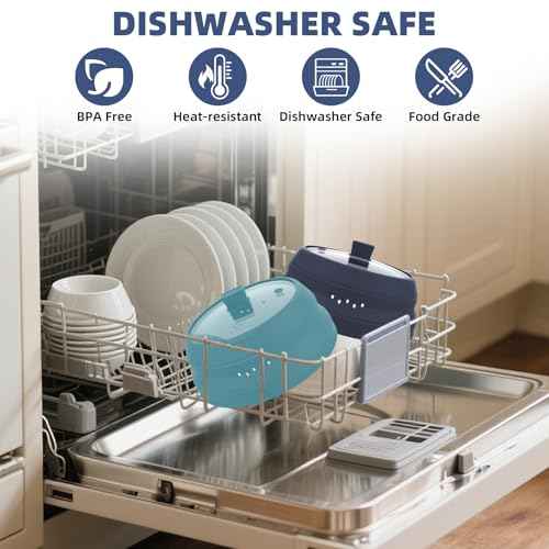 Tall Microwave Splatter Cover Glass Cover Guard Lid 6 inch Height with Collapsible Silicone for Food Pot Plate 12.5 inch Dark Blue