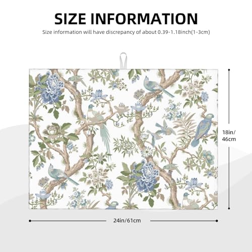 Floral Bidrs Dish Drying Mat 18x24 for Kitchen Counter