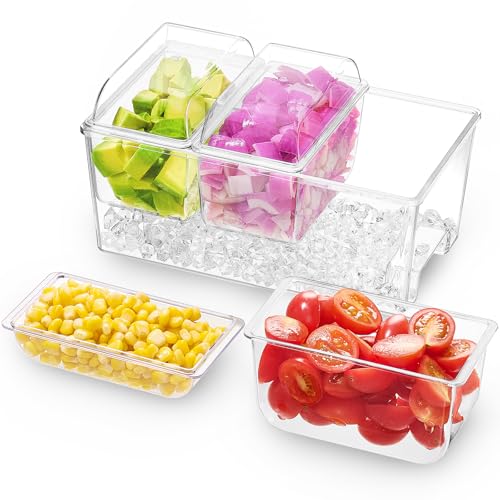 Chilled Condiment Caddy with 3 Compartment & Individual Lids