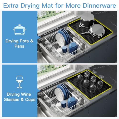 White Dish Drying Rack in Sink with Mat