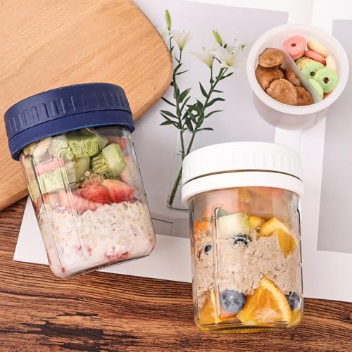 6 Pack Overnight Oats Containers with Lids and Spoons (6 Count)