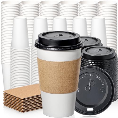 500 Pack 16 oz Disposable Coffee Cups with Lids (500 Count)