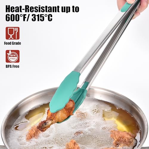 Kitchen Tongs with Silicone Tips for Cooking Serving
