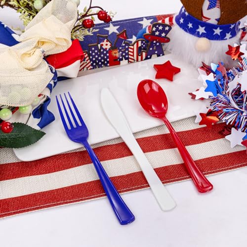 200Pcs 4th of July Red Blue Disposable Plastic Silverware (200 Count)