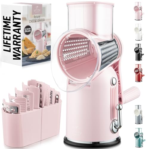 Rotary Cheese Grater Manual Hand Crank 5 Blade Shredder