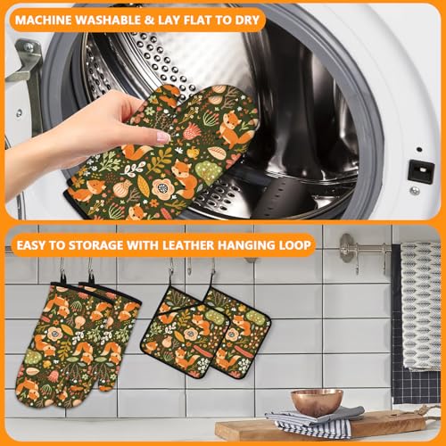 Fox Flower Oven Mitts and Pot Holders Sets 4Pcs