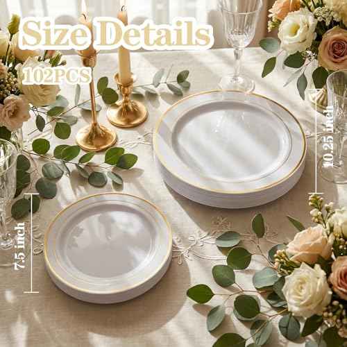 102 Pcs Gold Plastic Plates (51 Count)