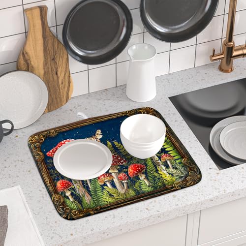 Mushroom Microfiber Dish Drying Pad Absorbent Dish Drainer Kitchen Counter Small 16 X 18 In