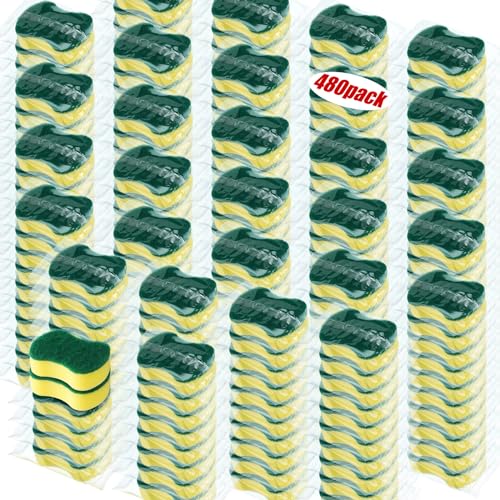 480 Pcs Individually Wrapped Sponges Kitchen Bulk Non Scratch Scouring Sponges for Dishes Household Cleaning Travel Apartments Hotel Car