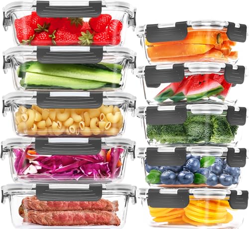 10 Pack Large Glass Meal Prep Containers