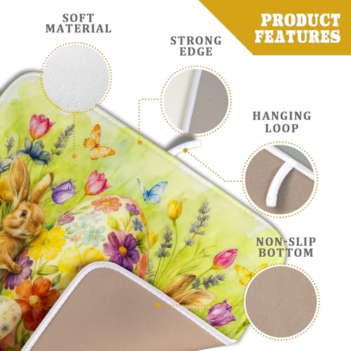Easter Dish Drying Mat for Kitchen Counter Spring Bunny Microfiber Countertop Mat Small