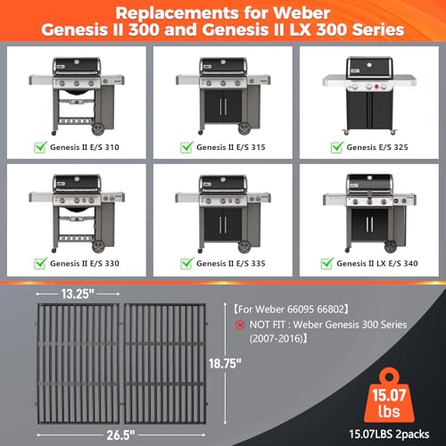 18.75 Inch Cast Iron Grill Grates for Weber Genesis II 300 Series