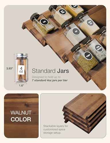 Acacia Wooden Spice Rack Organizer for Cabinet (4 Count)