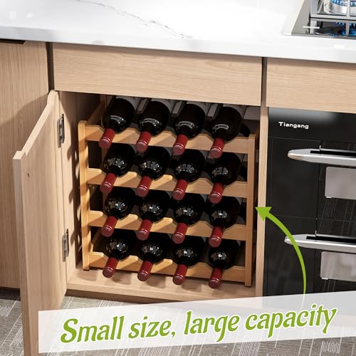 Bamboo Wine Rack Wine Storage Cabinet Shelf 16 Bottle Wine Racks Countertop Sturdy for Kitchen Dining Room Pantry