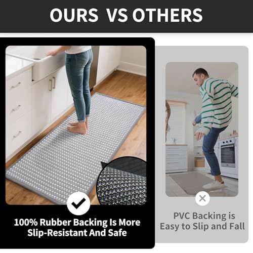 Long Kitchen Runner Rugs Kitchen Mat Non Slip Washable Gray 36"x71" (17.605 Sq Ft)
