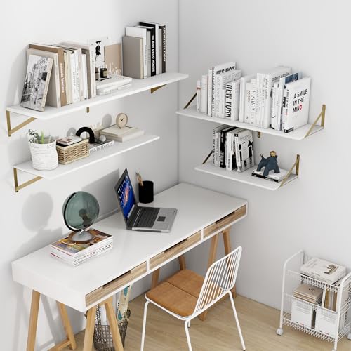 24W x 12D Deep Floating Shelves Set of 2 White & Gold (2 Count)