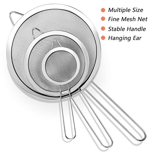 3Pcs Super Wire Extra Fine Mesh Strainer with Handle (3 Count)