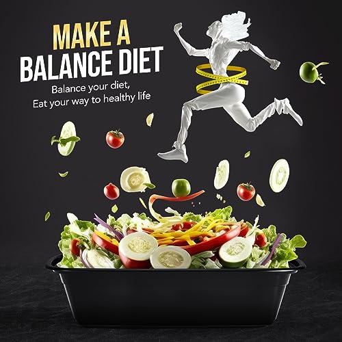 100-Piece (50-Pack) 34 OZ Meal Prep Containers Reusable with Lids, Sturdy Leakproof & Food Safe, Microwave, Freezer, Dishwasher Safe To Go Food Containers, Plastic Take Out Containers, Black (50 Count)