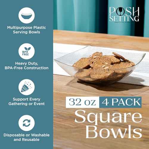 4 Pack Disposable Gold Plastic Serving Bowls Square Party Candy Use 32oz (4 Count)