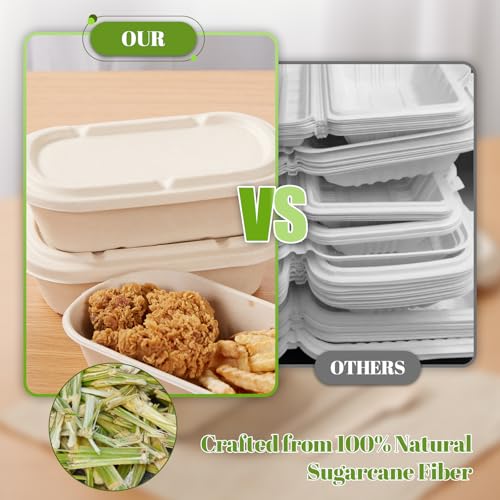 100% Eco Friendly] 34 oz Disposable Food Containers with Lids (50 Count)