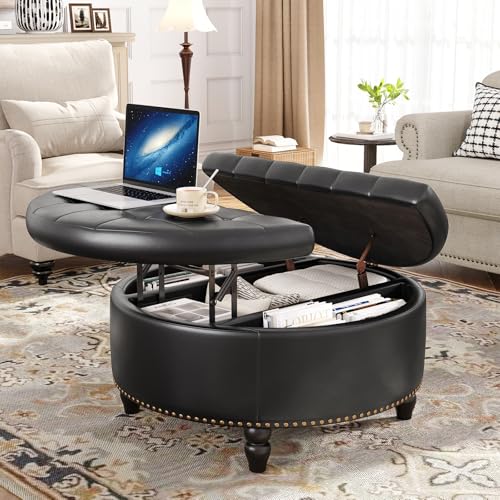 31.5 Inch Large Round Ottoman with Storage Circular