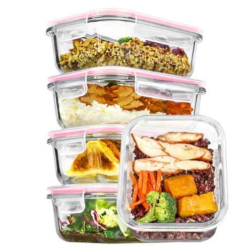 5Pack 22oz Glass Storage Containers with Lids (5 Count)