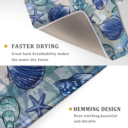 Starfish Seashell Dish Drying Mat 18x24 inch Coastal Beach Dish Drainer Rack Pad Absorbent Microfiber Fast Dry Kitchen Counter Accessories