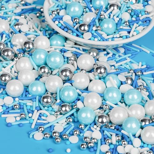 Edible Blue Silver White Sprinkles (4.5 Ounce)