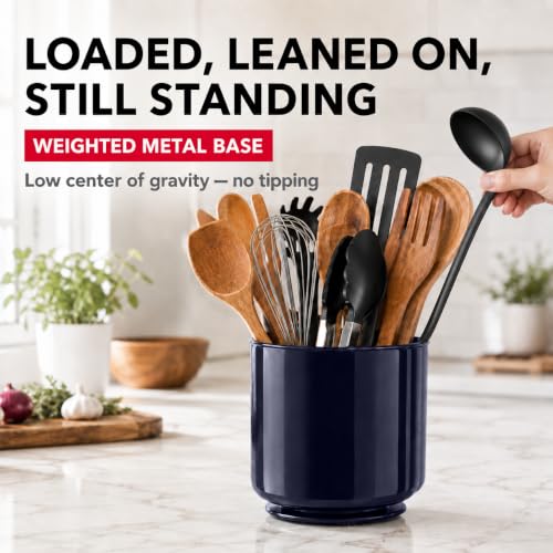 Plastic Large Rotating Navy Blue Kitchen Utensil Holder Countertop Caddy