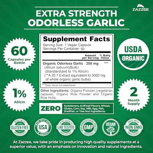 USDA Organic Odorless Garlic 20 (60 Count)