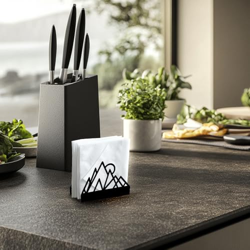 Geometric Mountains Decor Black Metal Napkin Holder for Table