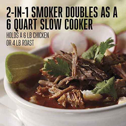 BRANDS 2-in-1 Indoor Electric Smoker & Programmable Slow Cooker, 6 Quart, With 3-Tier Smoking Rack for Meat, Cheese and More, Dishwasher Safe Crock, Temperature Probe, Black (03-2500-W)