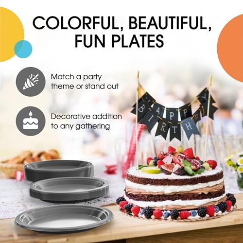Silver Plastic Plates for Party 7 Silver Disposable Plates for Party Supplies 100 Pcs Plastic Dinnerware Sets Heavy Duty 350 GSM Disposable Dinnerware Set (100 Count)