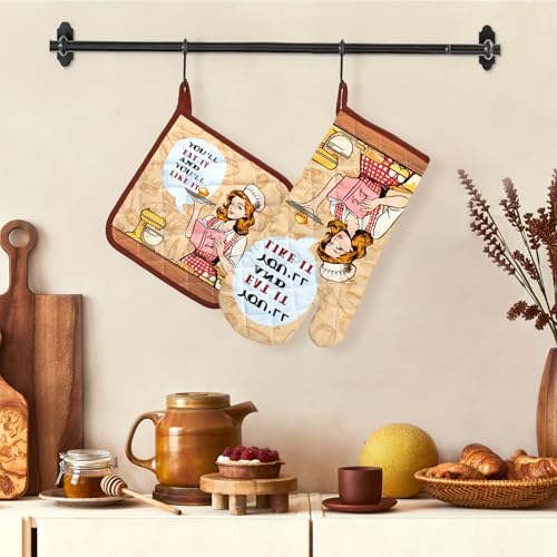 Retro Housewife Oven Mitts and Pot Holders Set (2 Count)