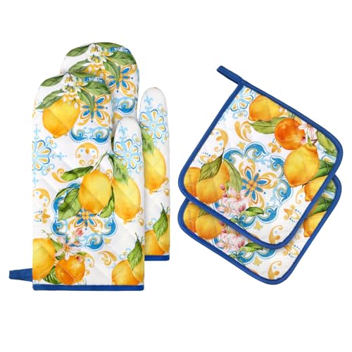 Summer Lemon Oven Mitts and Pot Holders Set (4 Count)