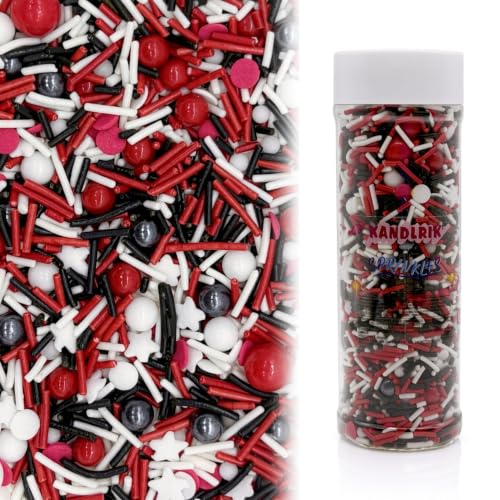 Red & Black & White Sprinkles Candy Mix Size Edible Pearls Cake Decorations Cupcake Toppers Cookie Decorating Perfect for Wedding Party Valentine Halloween Christmas Supplies 4.58OZ (4.58 Ounce)