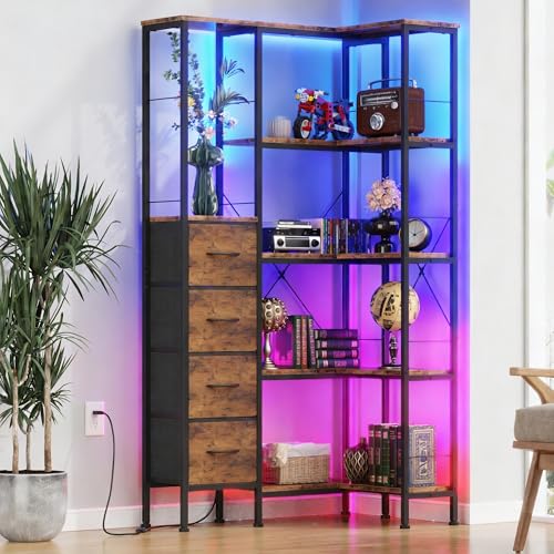 5 Tier Corner Bookshelf with LED Light Strips