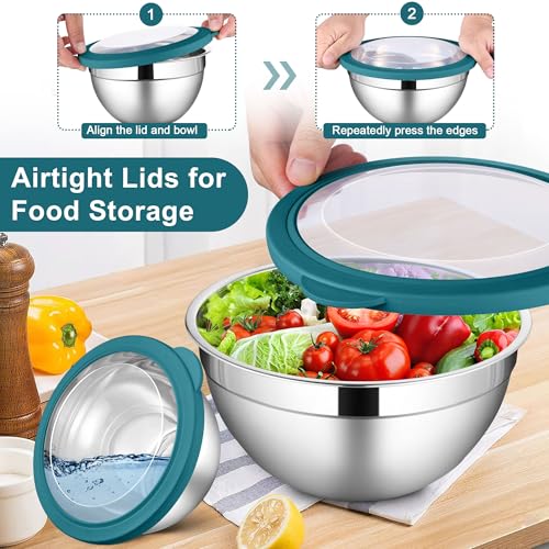 6 PCS Stainless Steel Mixing Bowls with Visible Lid for Food Storage (12 Count)